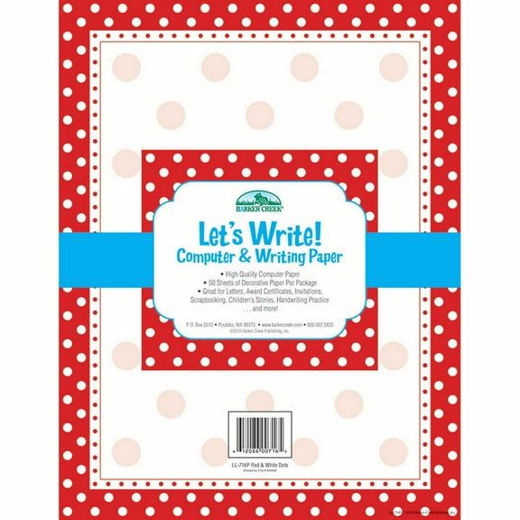 Barker Creek Red/White Dots Computer Paper, 8-1/2 x 11 Inches, 50 Sheets