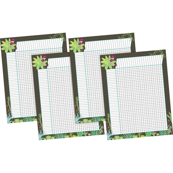 Barker Incentive Chart 4-Pack - Prickles, Track Chores, Assignments, and More! Coloful Succulents on a Chocolate Background, 17" x 22" Each, 4 Incentive Charts in Pkg. (4054)