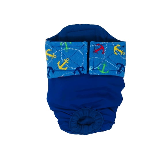 Barkertime Blue Anchors on Blue Waterproof Premium Dog Diaper - Made in USA