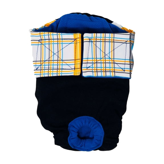 Barkertime Blue Yellow Plaid on Black Cat Diaper