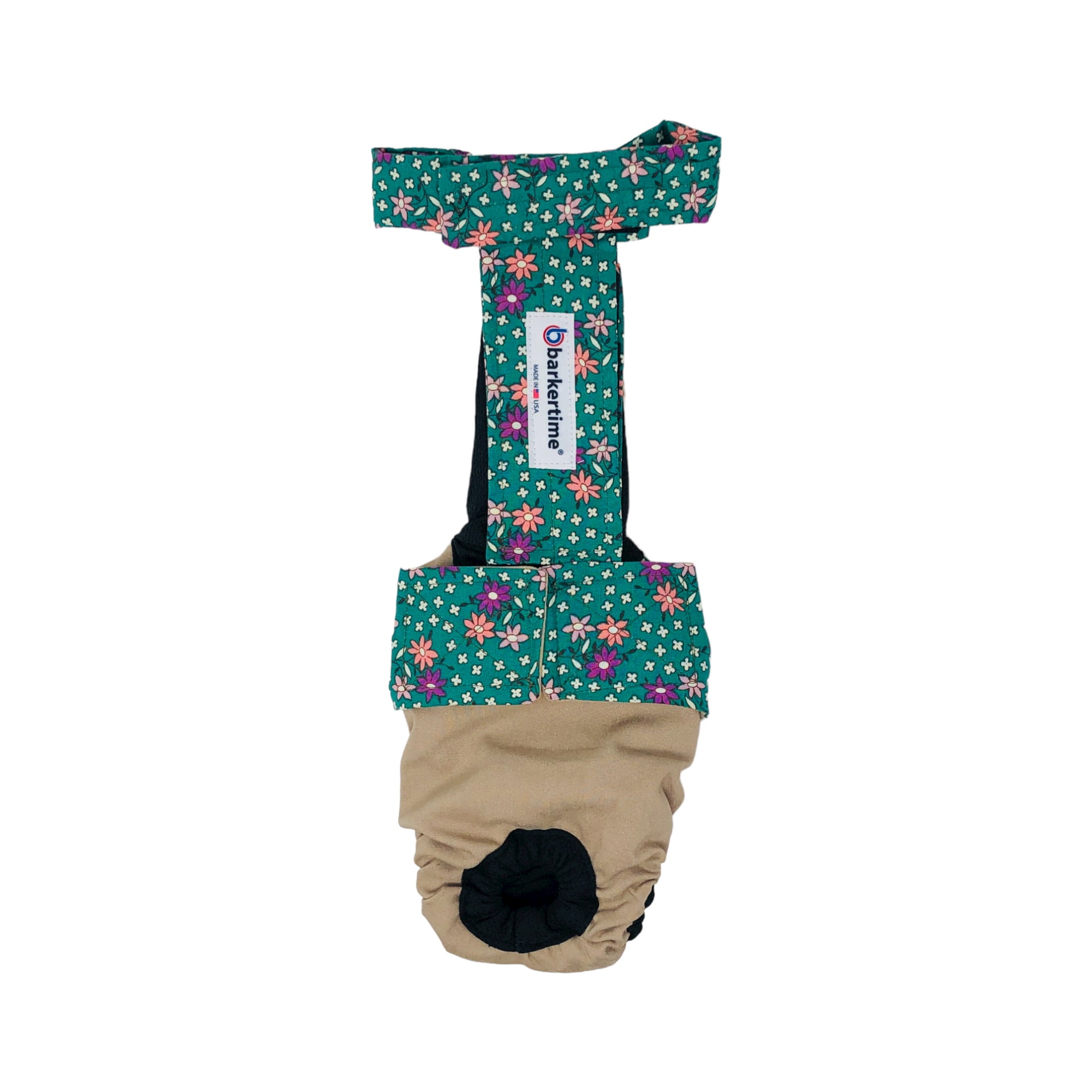 Barkertime Flowers Green on Brown Dog Diaper Overall