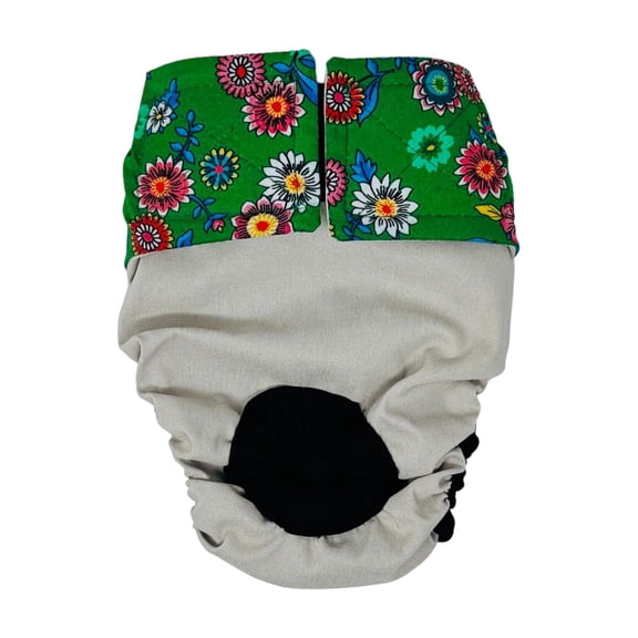 Barkertime Green Spring Flower on Frosty Cream Cat Diaper
