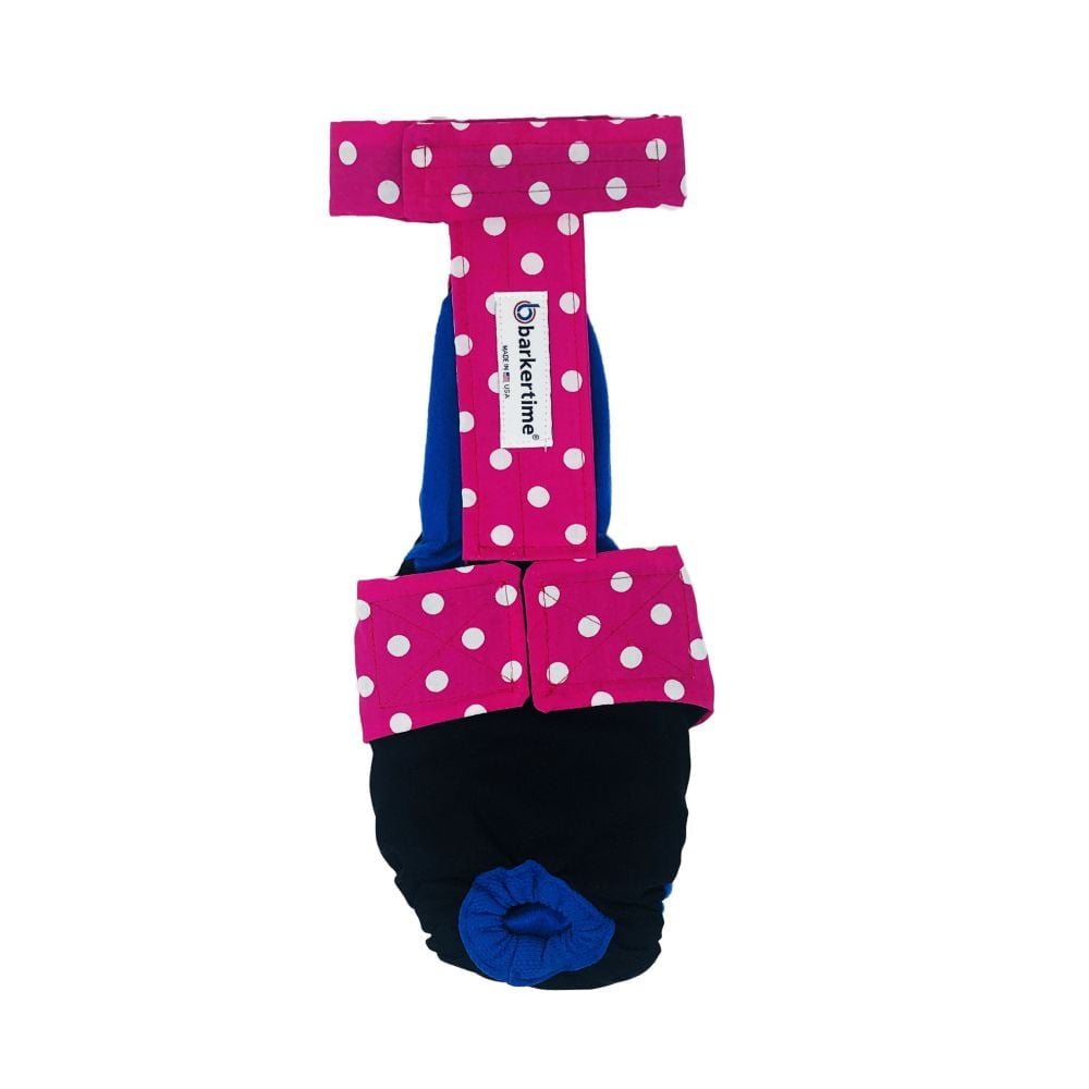 Barkertime Pink Polka Dot on Black Dog Diaper Overall