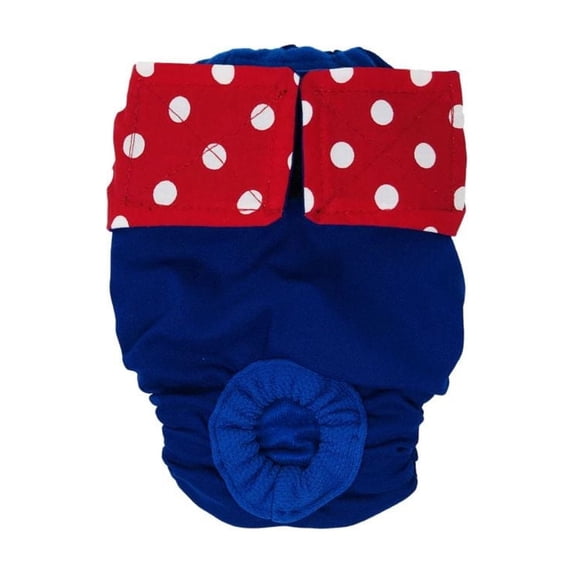 Barkertime Red Polka Dot on Blue Dog Diaper