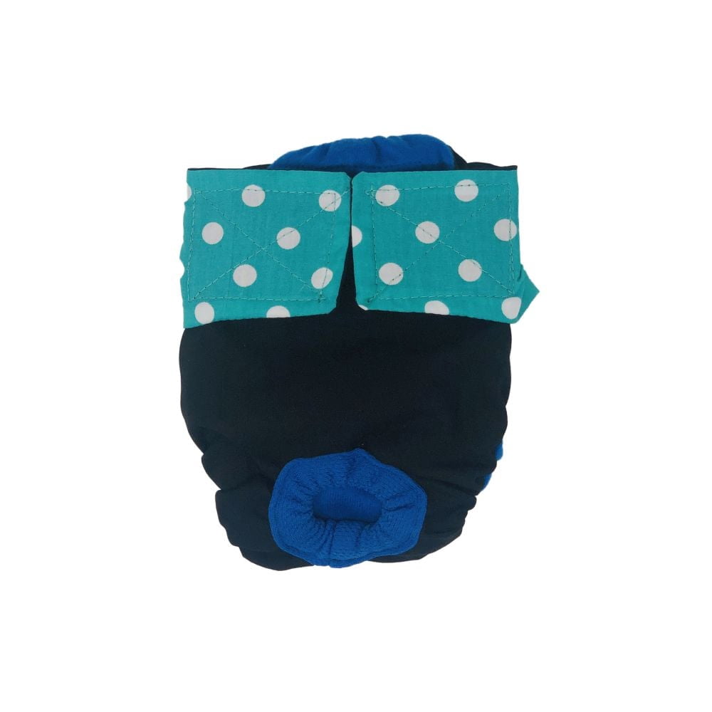 Barkertime Turquoise Blue Polka Dot on Black Dog Diaper