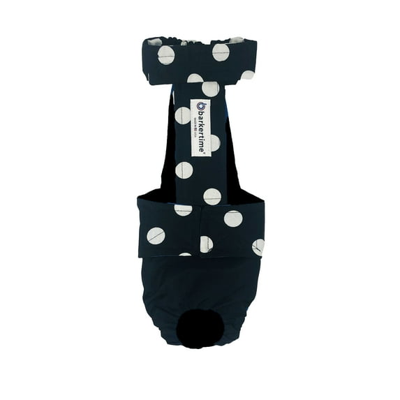 Barkertime White Polka Dot on Black Escape-Proof Waterproof Premium Dog Diaper Overall - Made in USA