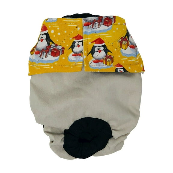 Barkertime Yellow Christmas Penguin on Frosty Cream Cat Diaper