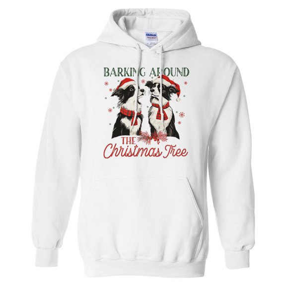 Barking Around the Christmas Tree Hoodie Sweatshirt Unisex Large White