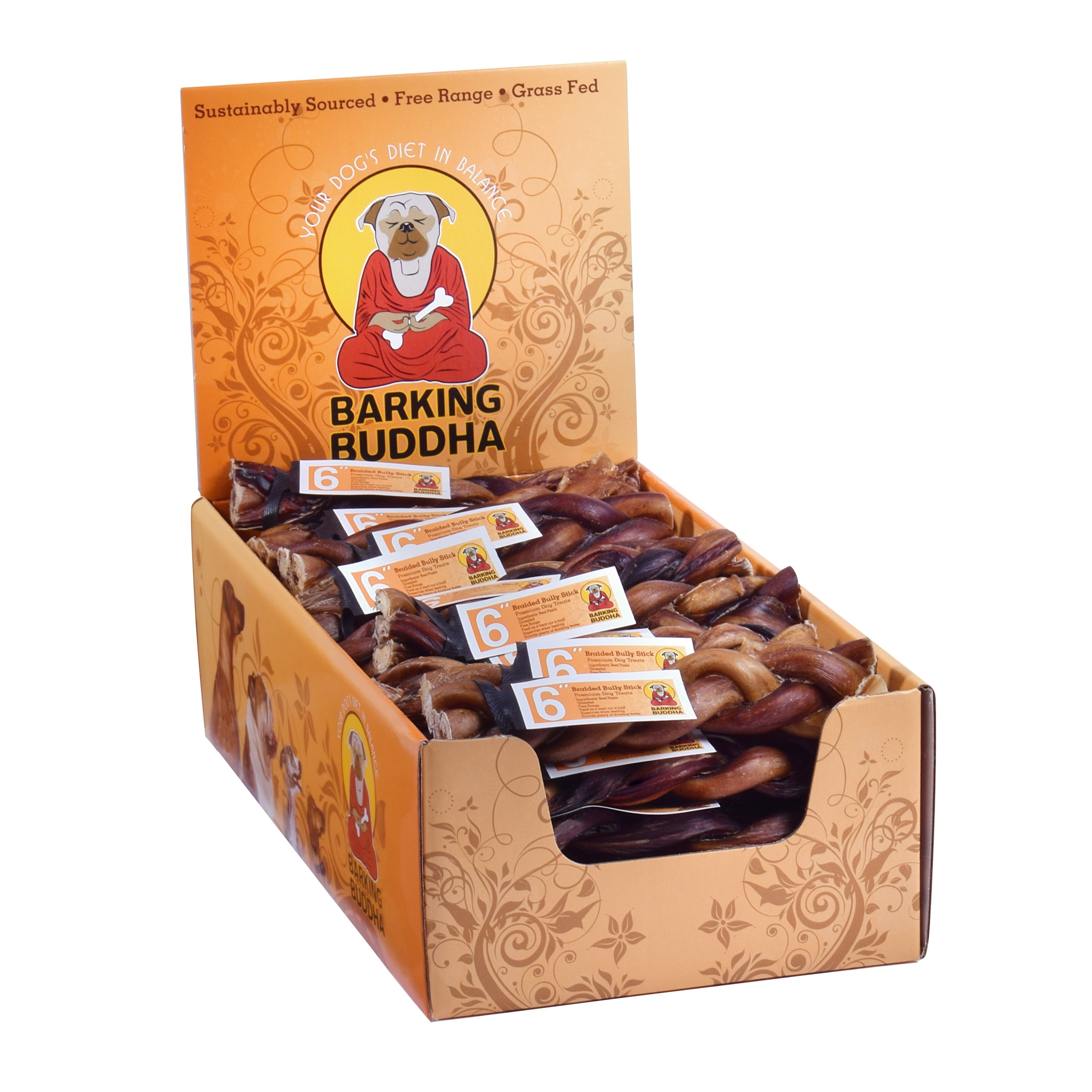 Barking Buddha 6" Braided Bully Stick Grain Free Medium Breed Beef