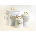 thumbnail image 1 of Barkley and Evans Barkley & Evans Set of 3 Pet Food & Treat Storage Canisters, Matching Metal Containers Hold Dry Treats for Dogs or Cats - White & Gold, 1 of 2