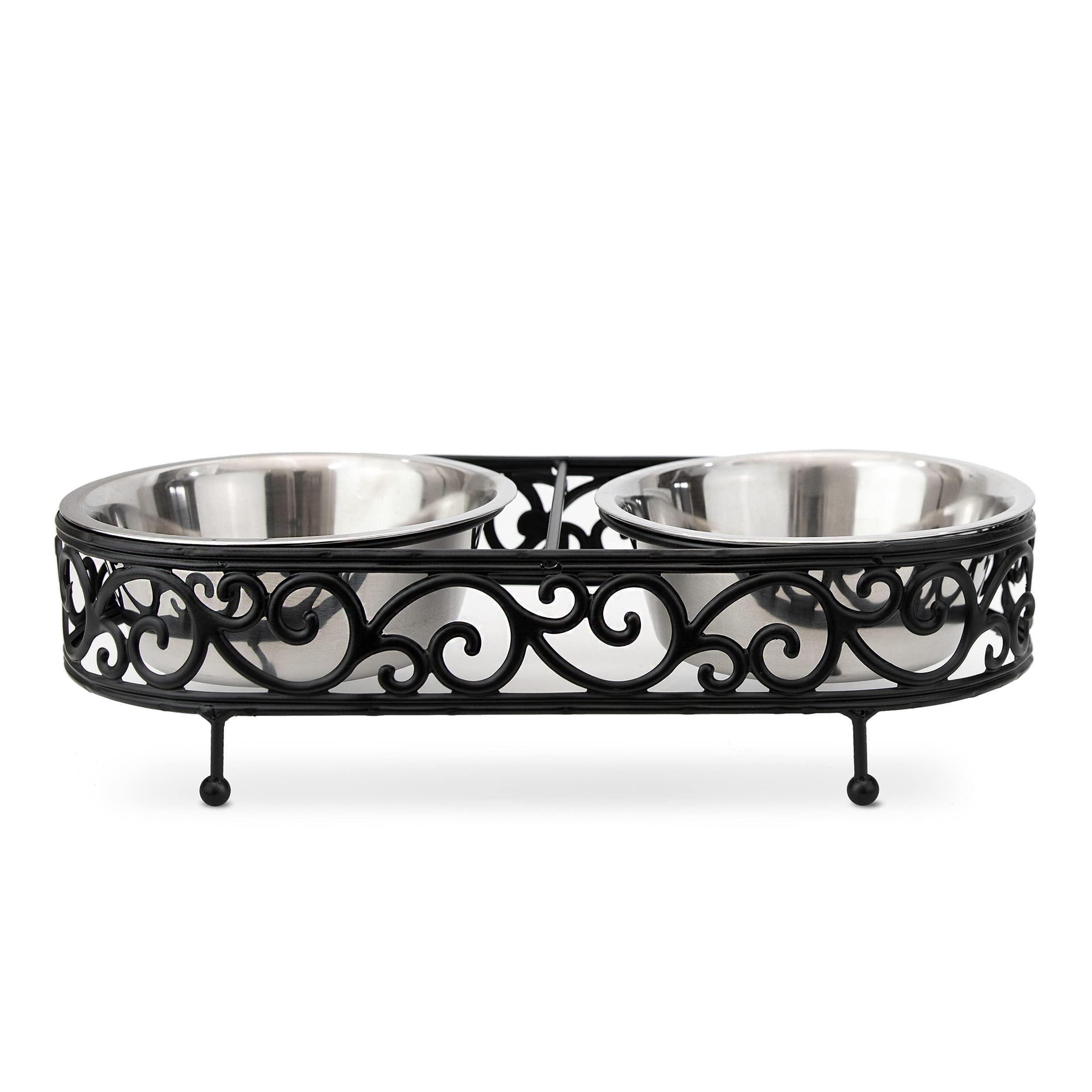 Barkley & Evans Elevated Double Pet Feeder, Removable Stainless Steel Bowls on Metal Stand, Raised Feeding Station for Pets, Dogs & Cats, Wet or Dry Food and Water - 1 Quart Bowls 32 fl. oz