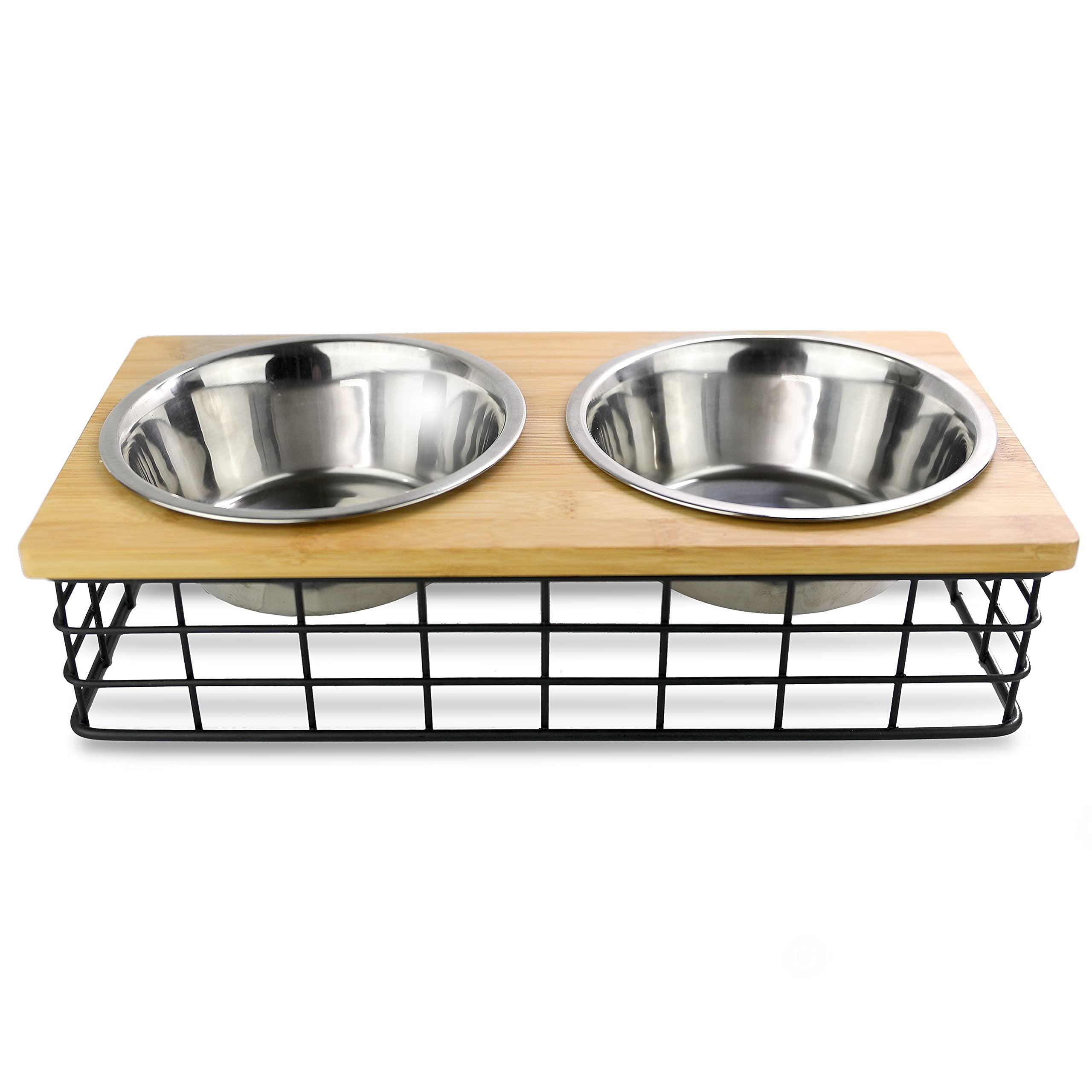 Barkley & Evans Elevated Double Pet Feeder, Removable Stainless Steel Bowls on Metal Stand, Raised Feeding Station for Pets, Dogs & Cats, Wet or Dry Food and Water - 1 Quart Bowls 32 fl. oz