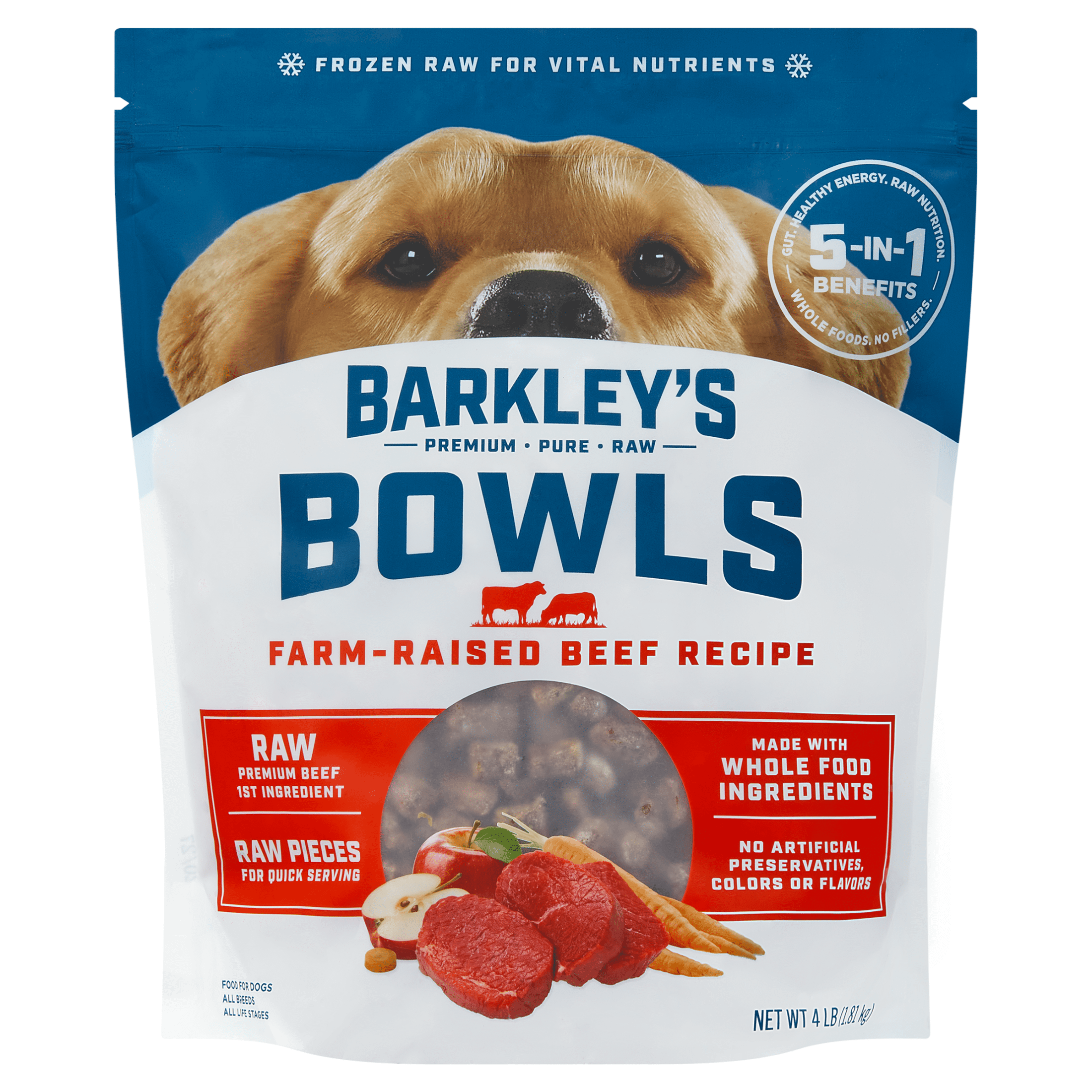 Barkley's Bag Frozen Easy To Digest Beef Bowl. Instant Quick Frozen. 4LB Reclosable Bag