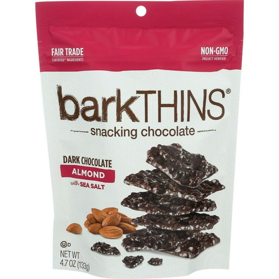 Barkthins Almond with Sea Salt Snacking Dark Chocolate, 4.7 Ounce -- 12 per case.