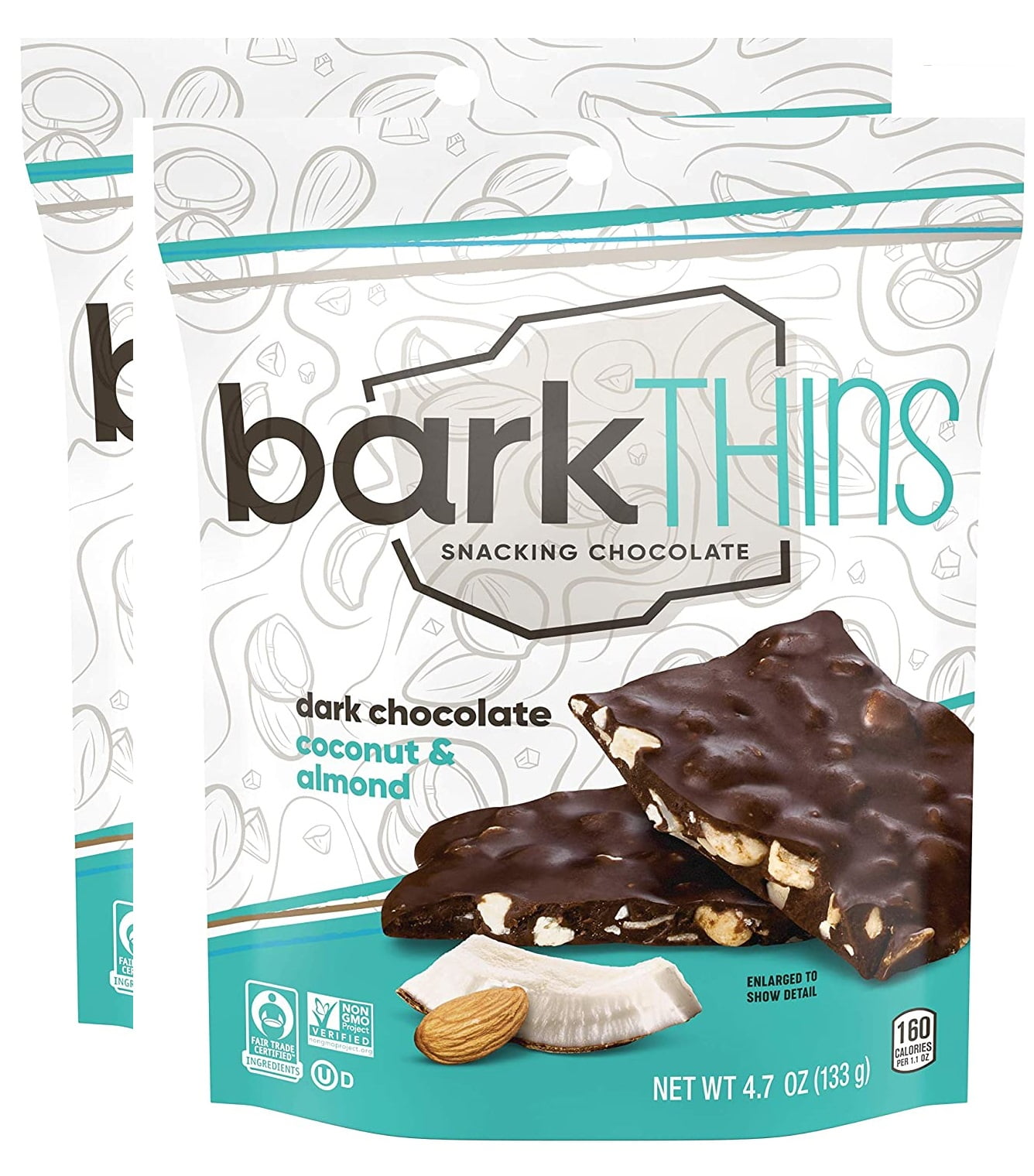Barkthins Coconut dark chocolate thins bundle of 2 bags 4.7 Oz.