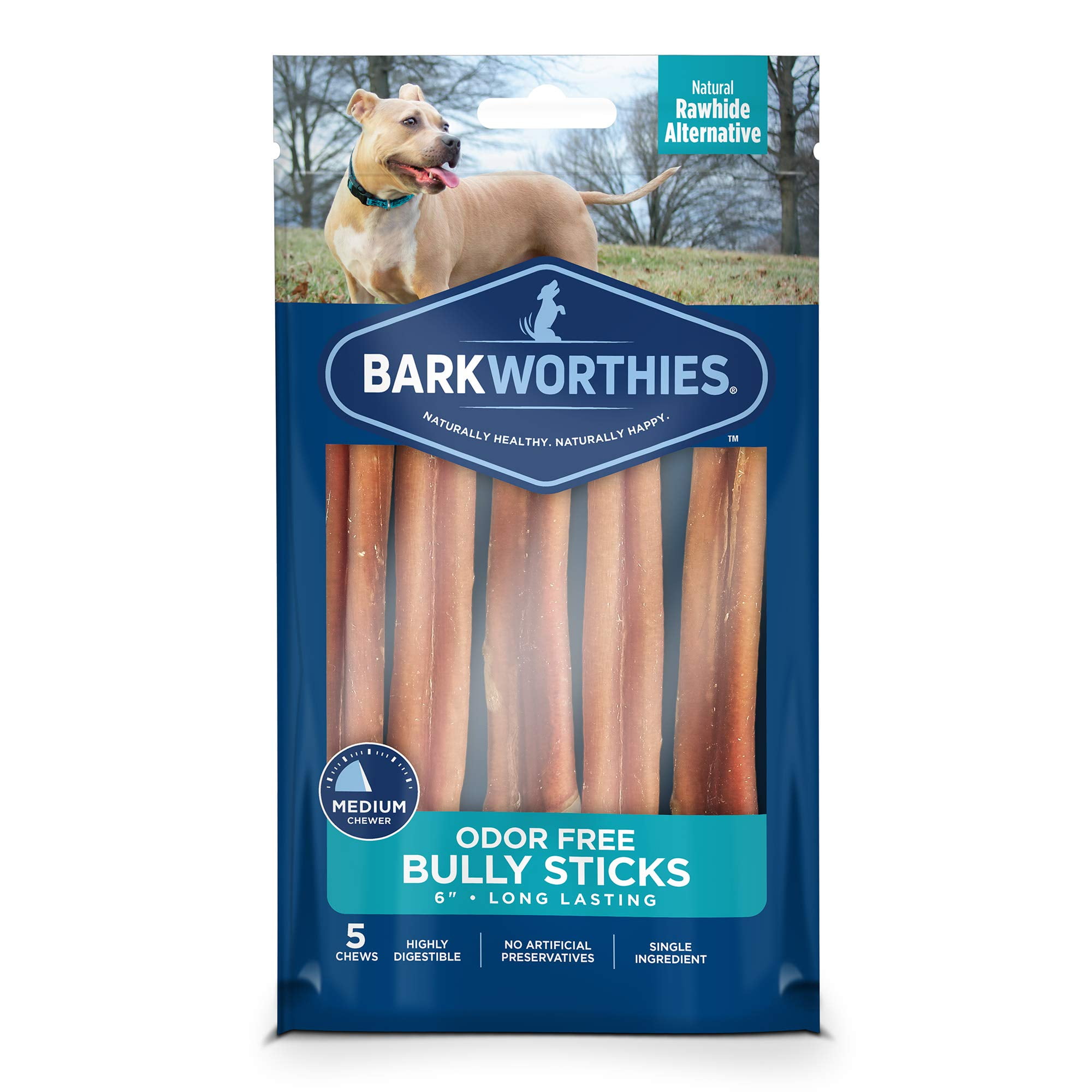 Barkworthies OdorFree 6inch Bully Sticks (5 Pack) Healthy Dog Chews
