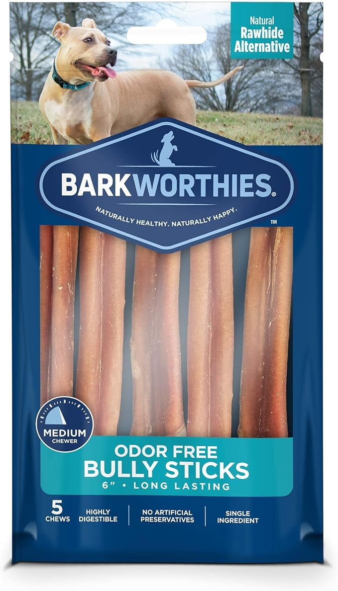 Barkworthies Odor Free 6 inch Bully Sticks 5 Pack Healthy Dog Chews Protein Packed Highly Digestible All Natural Rawhide Alternative Dog Treats Promotes Dental Health Walmart