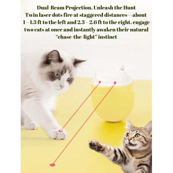 Barkwow Automatic Cat Light-Chaser Toy with Dual Moving Red Dots, Quiet 3538 dB Rotation, Tip-Resistant Wobble Base and 3 Modes Interactive Indoors
