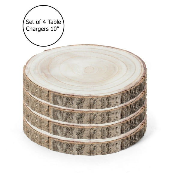 Barky Natural Wood Slabs Rustic Ornament Slice Tray Table Charger 10" set of 4