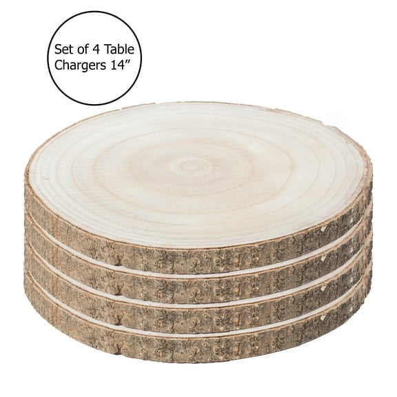 Barky Natural Wood Slabs Rustic Ornament Slice Tray Table Charger 14" set of 4