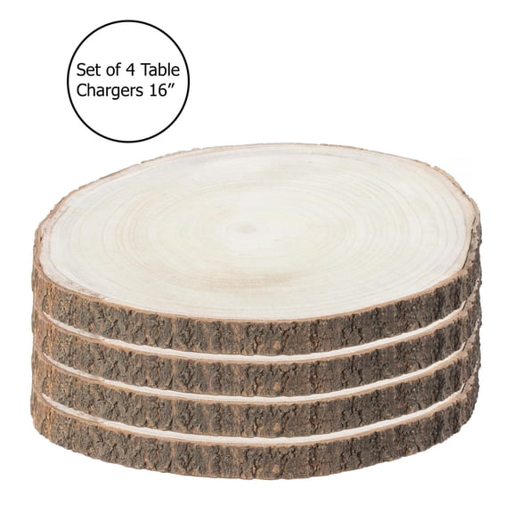 Barky Natural Wood Slabs Rustic Ornament Slice Tray Table Charger 16" set of 4