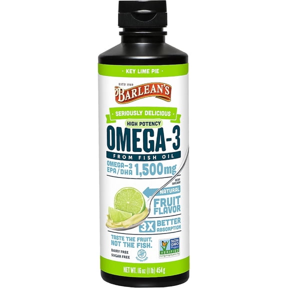 Barlean's High Potency Omega 3, Lime 16 oz, EPA, DHA, Brain, Joint, Heart Health