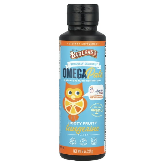 Barlean's Seriously Delicious Omega Pals Hooty Fruity Tangerine Fish Oil + Eye Health 8 oz Liquid