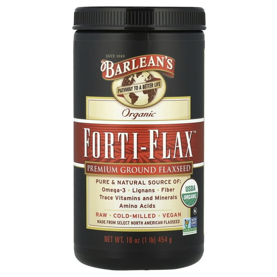 Barlean's Organic Forti-Flax Premium Ground Flaxseed with All-Natural Supplement Source of Omega-3s, Lignans and Fibers for Maximum Nutrition - Vegan, Non-GMO, Gluten-Free - 16 oz