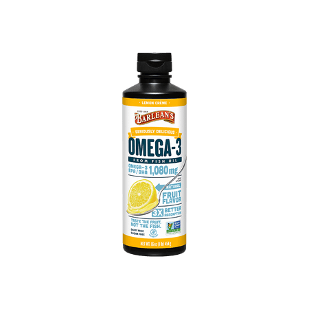 Barlean's Seriously Delicious Lemon Crème Omega-3 Fish Oil - EPA/DHA for Brain, Heart, Joint, & Immune Health - Non-GMO, Gluten Free (16 oz)