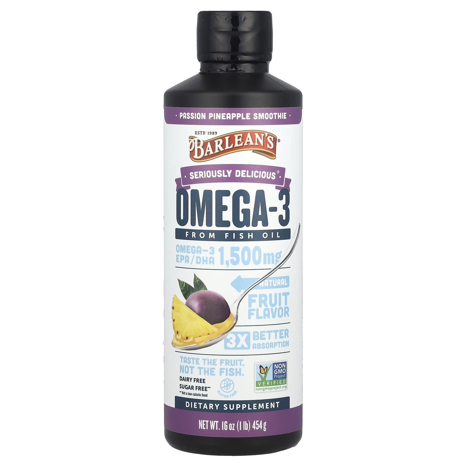 Barlean's Seriously Delicious®, Omega-3 From Fish Oil, Passion Pineapple Smoothie, 16 oz (454 g)