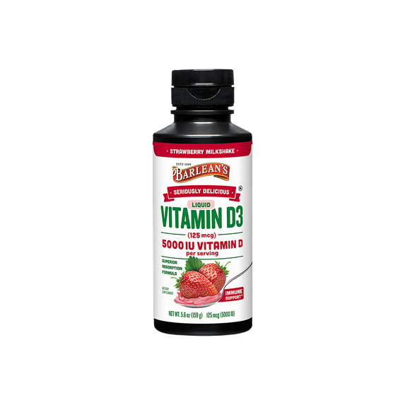 Barlean's Seriously Delicious Strawberry Milkshake Vitamin D3 Supplement - Vegan, Sugar-Free, Non-GMO, Gluten Free - 5.6 oz