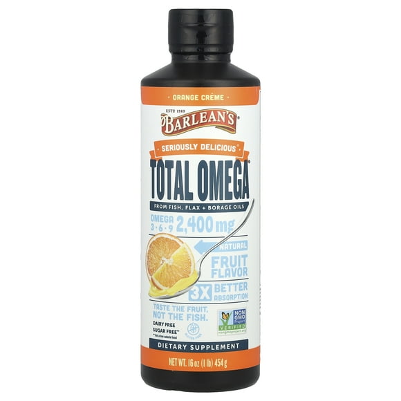 Barlean's Total Omega, Omega 3-6-9, Orange Creme, 2,400 mg, 16 oz (454 g)