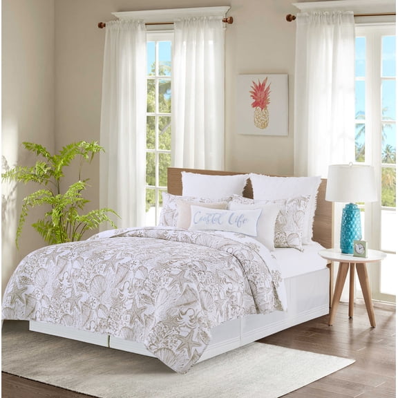 Barley Coast Shells Cotton Blend King Bed 3-Piece Quilt Set