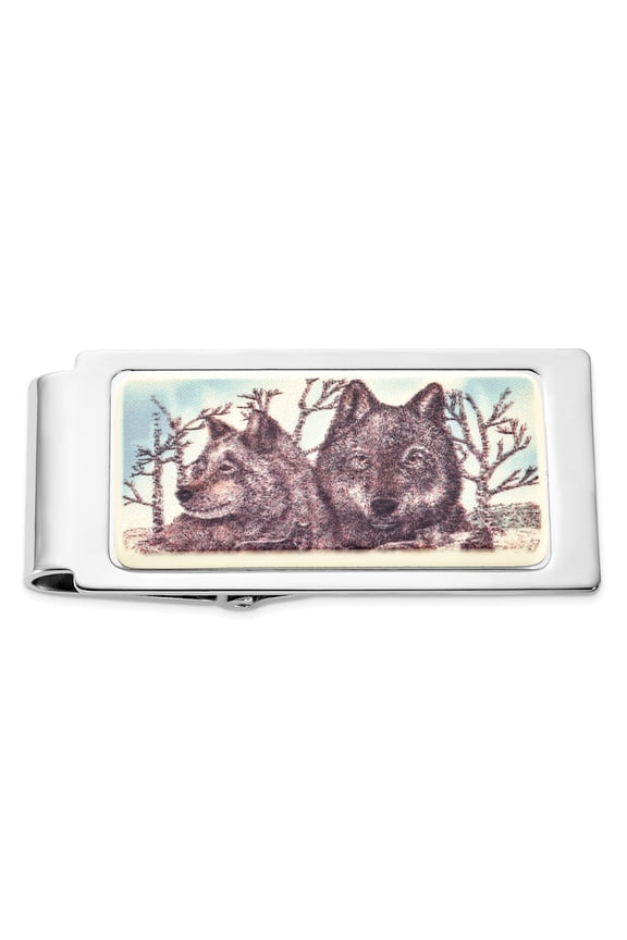 Barlow Designs Color Wolf Portrait Hinged Money Clip