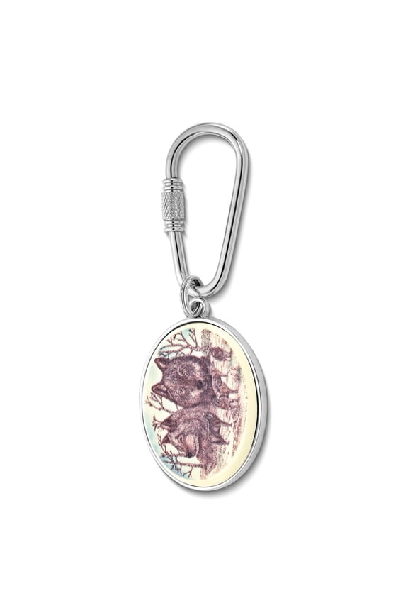 Designs Color Wolf Portrait Oval Key Chain