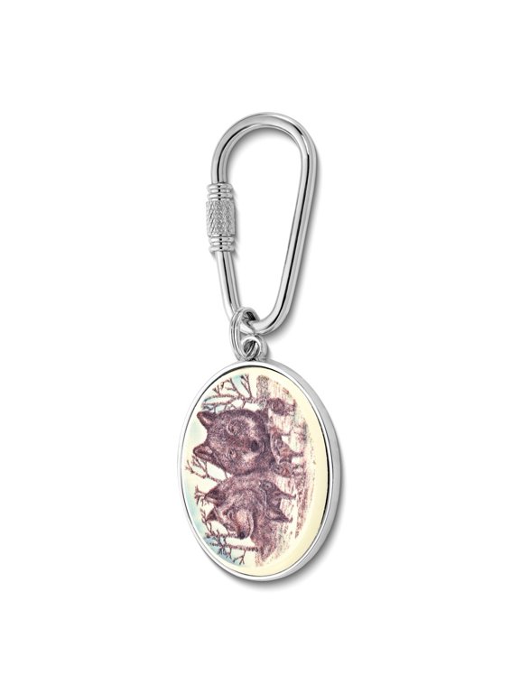 Designs Color Wolf Portrait Oval Key Chain