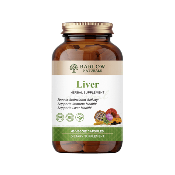 Barlow Naturals Liver Support Herbal Supplement  Turmeric, Milk Thistle, Chaga, Reishi & Turkey Tail Mushroom Blend, Vegan Capsules, 60 Count