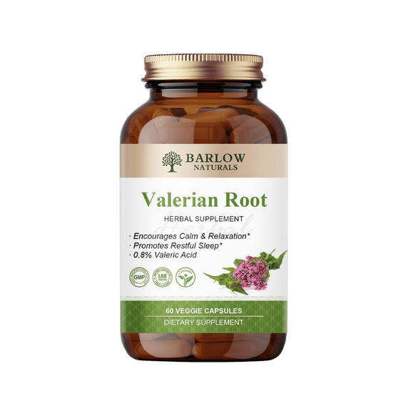Barlow Naturals Organic Valerian Root Extract, 450 mg, Standardized to 0.8% Valeric Acid, Supports Calm & Relaxation and Restful Sleep, 60 Vegan Capsules