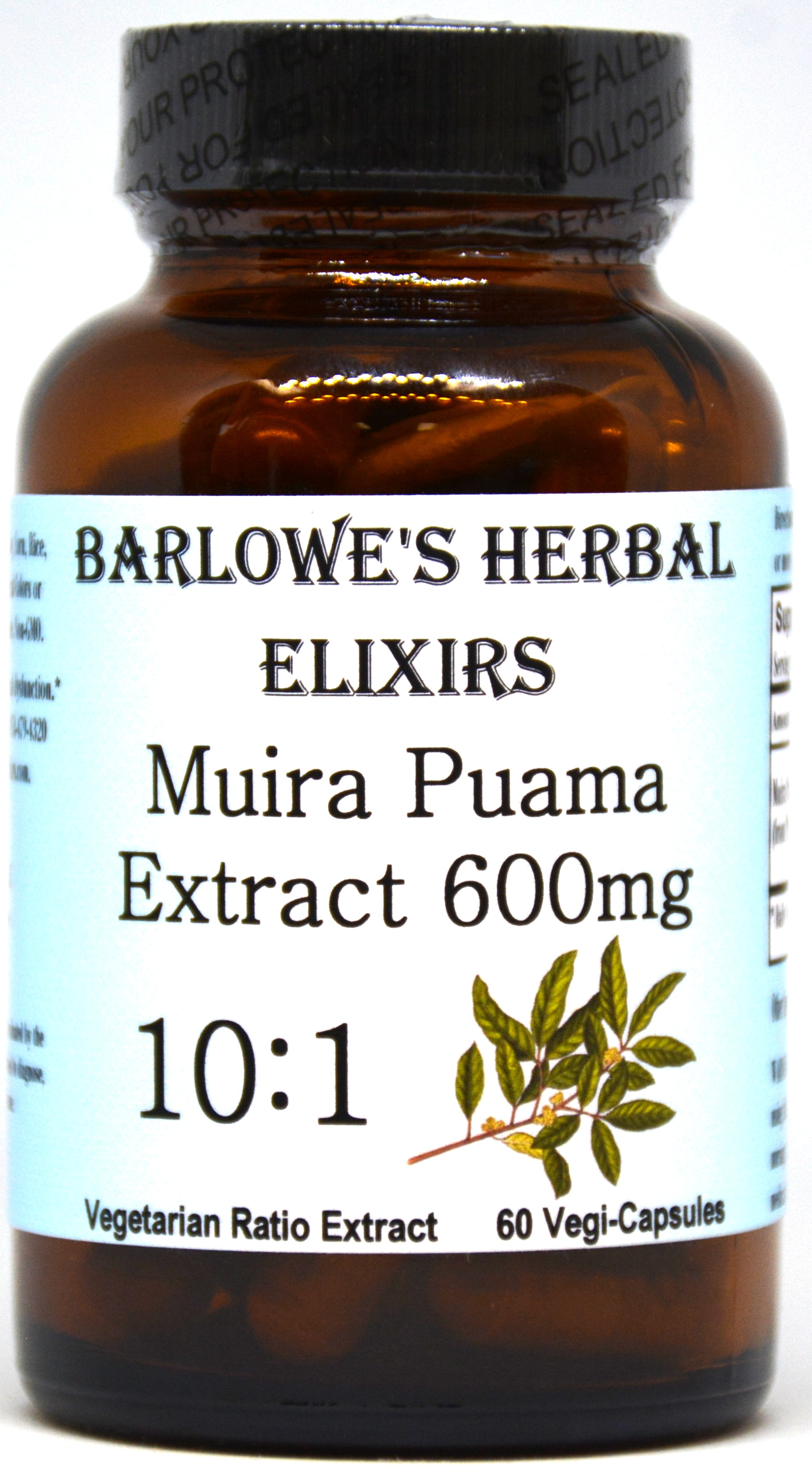 Barlowe's Herbal Elixirs Muira Puama Extract 101 60 500mg VegiCaps Stearate Free, Bottled