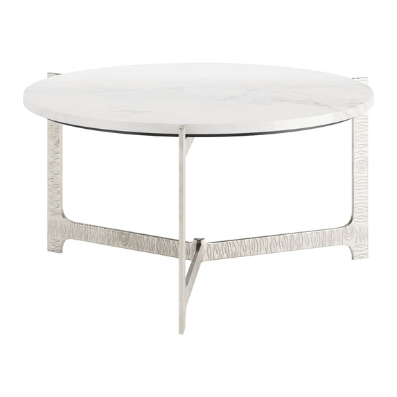 Barmas Coffee Table White and Silver Marble Top Cast Aluminum Modern Luxury Design