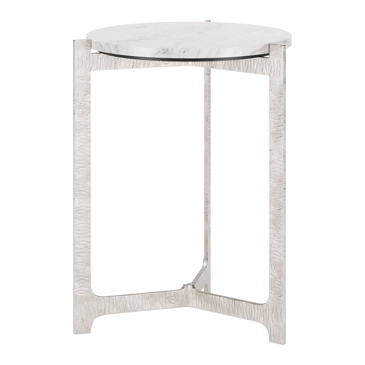 White Marble Top Round Side Table with Silver Cast Aluminum Base