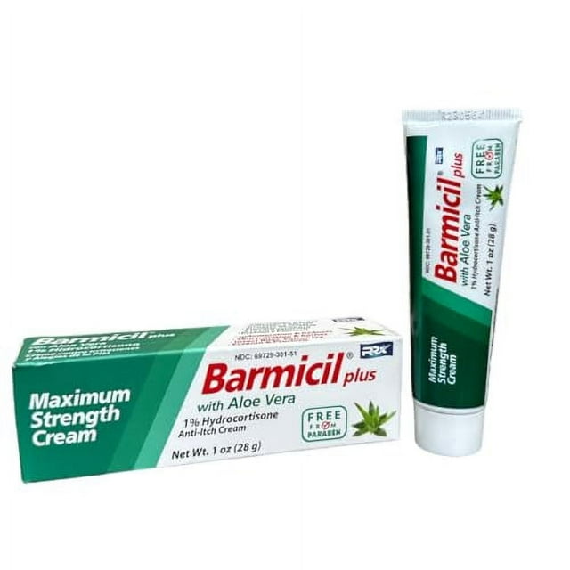 Barmicil Plus Cream Skin Allergies Aloe Vera with 1 Hydrocortisone Maximum Strength AntiItch