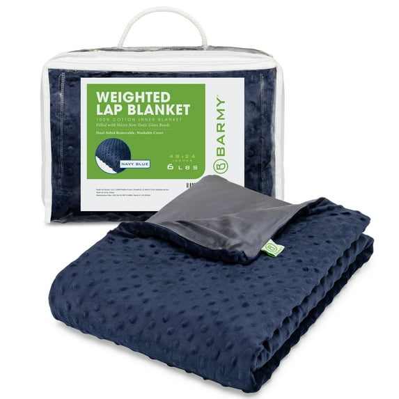 Barmy Weighted Lap Blanket for Adults (48 x 24 inches, 6lbs) Navy Blue, Removable, Washable Cover