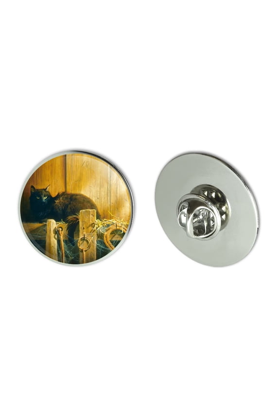Barn Black Cat Horseshoe Rustic Western Metal 1.1" Tie Tack Hat Lapel Pin Pinback