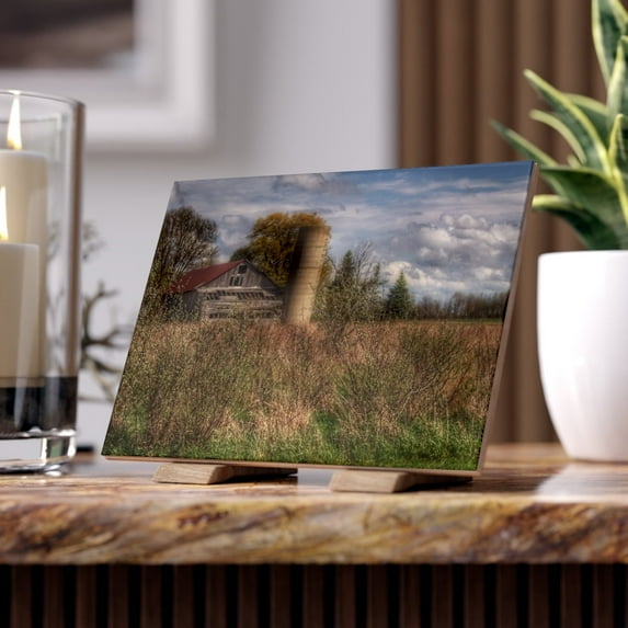 U R There Photography Old Wooden Barn and Silo Rustic Farmhouse Decorative Ceramic Tile 6 "x 8"