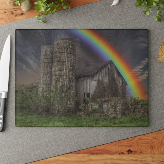 U R There Photography Somewhere Under the Rainbow Rustic Farmhouse Tempered-Glass Cutting Board 11"x 15"