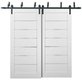 thumbnail image 1 of Barn Bypass Doors 36 x 80 with 6.6ft Hardware | Quadro 4117 White Silk with Frosted Opaque Glass | Sturdy Heavy Duty Rails Kit Steel Set | Double Sliding Lite Panel Door, 1 of 6