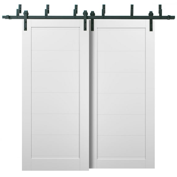 Barn Bypass Doors 36 x 80 with 6.6ft Hardware | Quadro 4115 White Silk | Sturdy Heavy Duty Rails Kit Steel Set | Double Sliding Panel Door