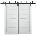 thumbnail image 1 of Barn Bypass Doors 48 x 80 with 6.6ft Hardware | Quadro 4088 White Silk with Frosted Opaque Glass | Sturdy Heavy Duty Rails Kit Steel Set | Double Sliding Lite Panel Door, 1 of 6