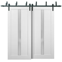 Barn Bypass Doors 48 x 80 with 6.6ft Hardware | Quadro 4112 White Silk with Frosted Opaque Glass | Sturdy Heavy Duty Rails Kit Steel Set | Double Sliding Lite Panel Door